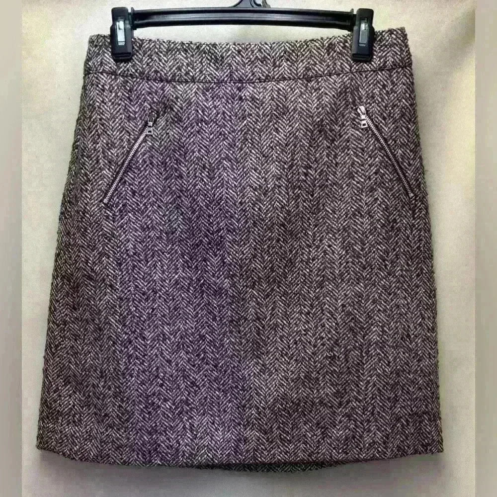 LOFT Vintage 90s Maroon Tweed Clueless Wool Mini Skirt Size 4 Tall